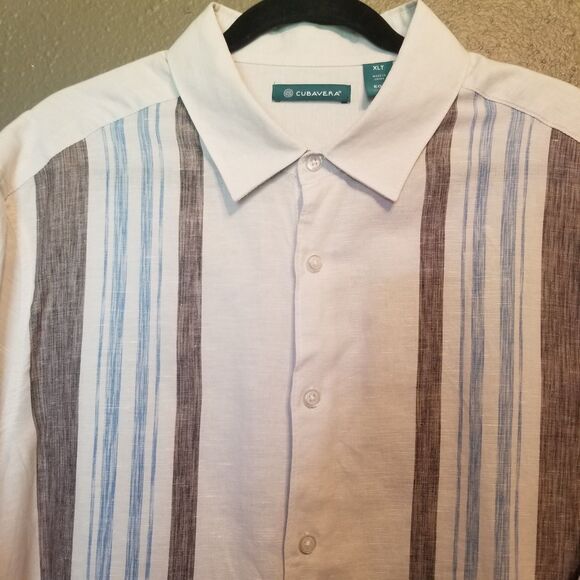 Cubavera XLT Shirt Button Front Linen Cotton Blend Blue Gray Striped Beach - Picture 4 of 8